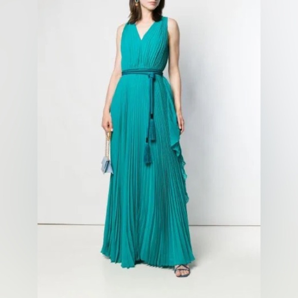 MaxMara Turquoise Pleated Maxi Dress